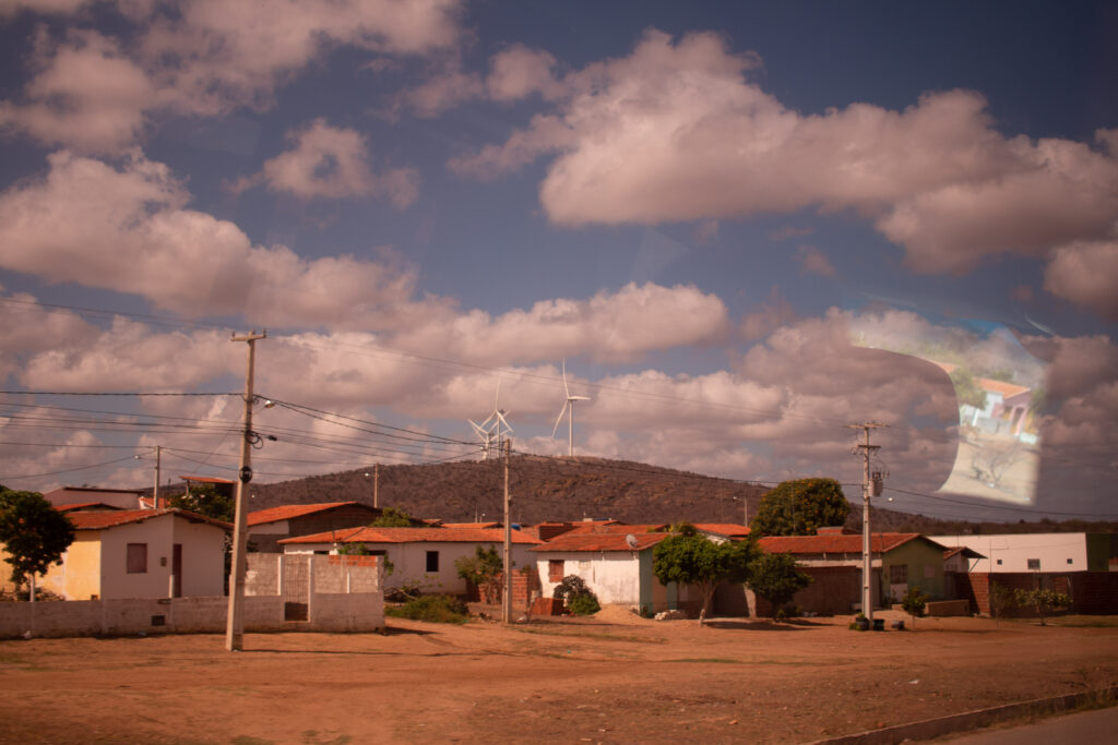 View of the town of Angicos, Rio Grande do Norte, with wind turbines in the background