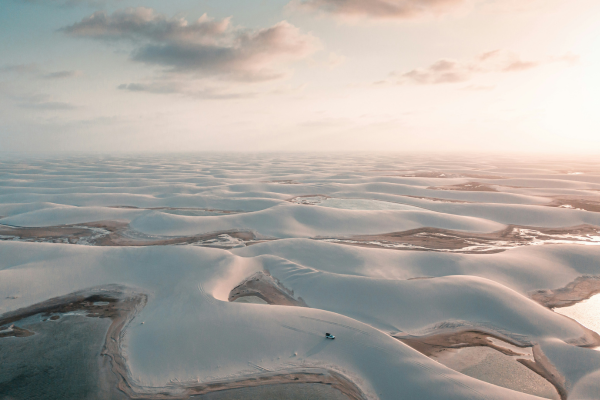 Dunes and lagoons of Barreirinhas viewed from above, Lençóis Maranhenses, Brazil.