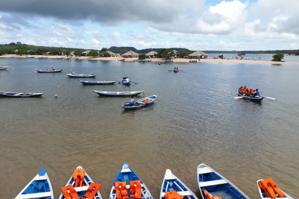 boats resting on the shore of the Tapajós Rive