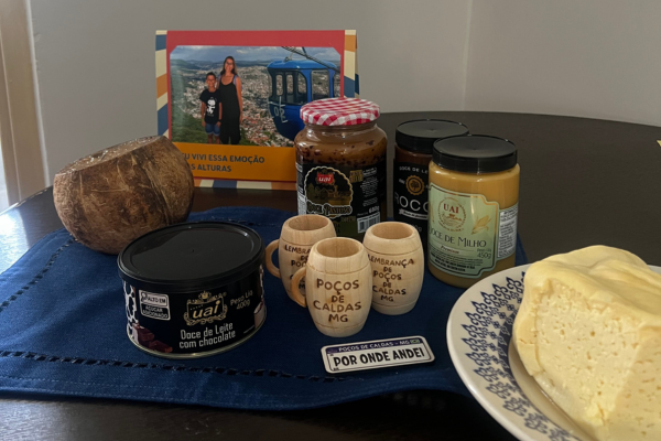 Our purchases at the Poços de Caldas Municipal Market and a cable car souvenir (Source: Personal Archive)