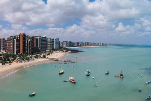 Skyline of Fortaleza city beach. Ceara, Brazil. Aerial view