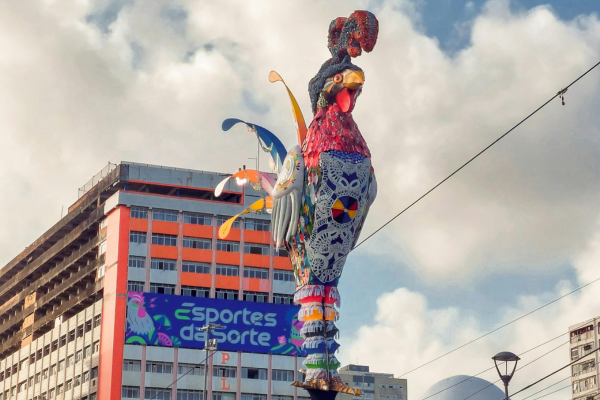 Rooster Statue at Carnival Parade in Brazil